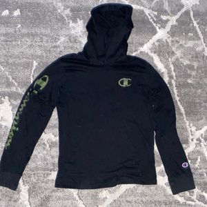 Black Champion Long Sleeve Shirt Camo Writing (Size Large Boys)